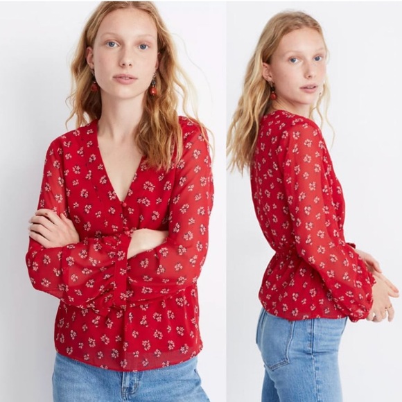 Madewell Tops - Madewell V-Neck Bohemian Floral Peplum Top in Little Lilies Size XL